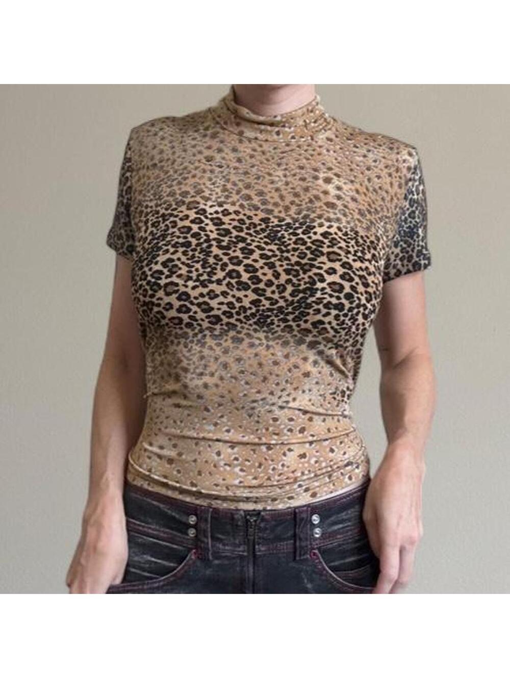 Y2K leopard print mock neck top